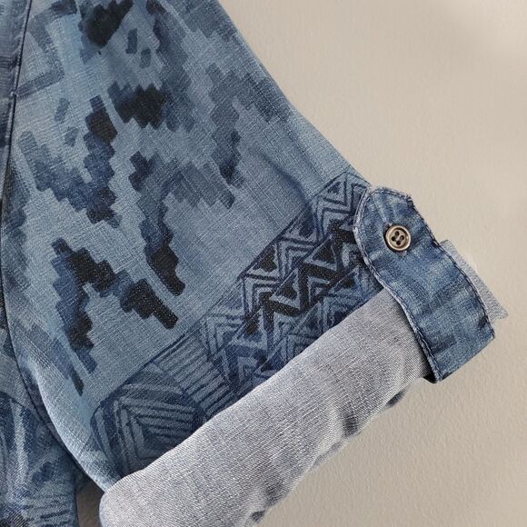 Chelsea & Theodore Aztec Print Chambray Shirt Dress Size XL - Picture 5 of 7